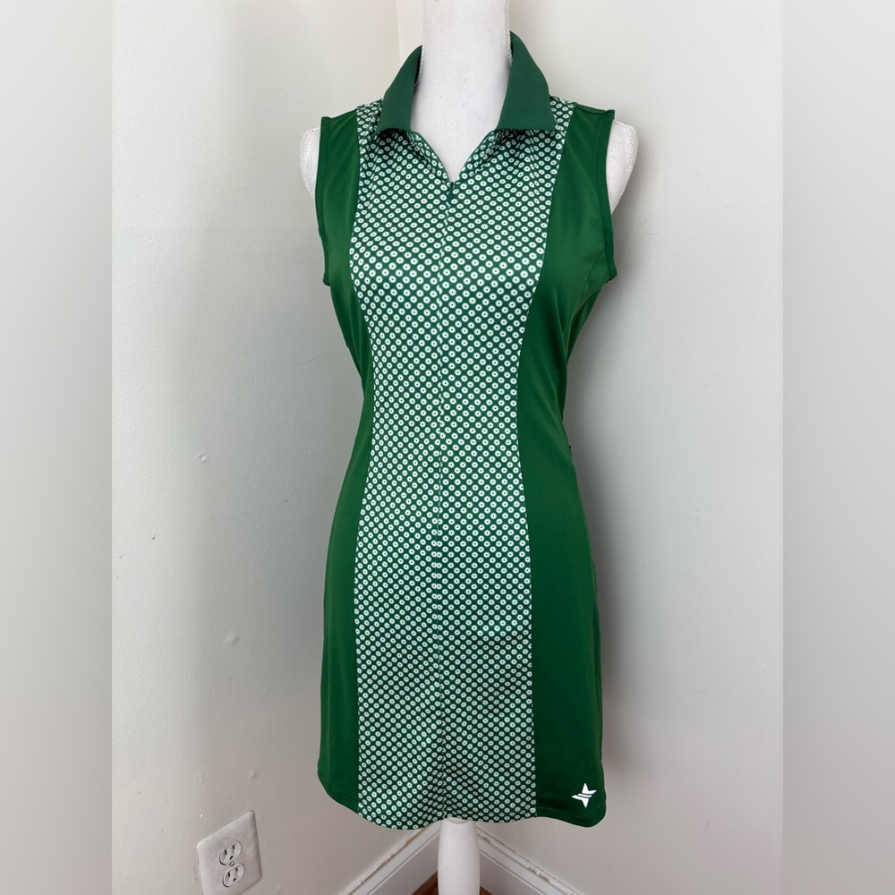 Tuckernuck Green Geometric Mini Golf Dress In Green and White Size Medium